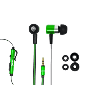 Wired Earphones with Mic, Audio Jack, and Replacement Earbuds, Green Color.