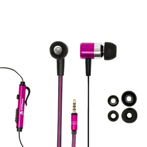 Wired Earphones with Mic, Audio Jack, and Replacement Earbuds, Purple Color.