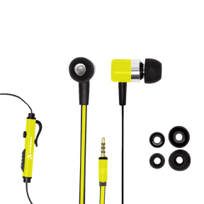 Wired Earphones with Mic, Audio Jack, and Replacement Earbuds, Yellow Color.