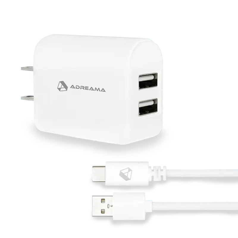 Fast Charge Wall Charger, 2 port + USB-A to USB-C cable