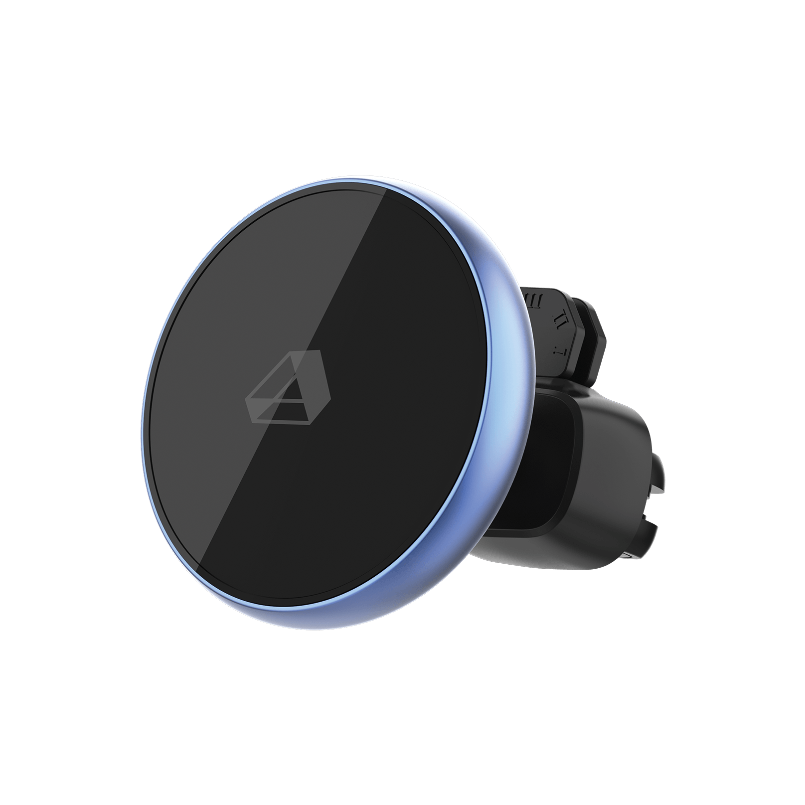 MagSafe Phone Car Mount, Three-quarter Angle View, Grey Adreama Logo.