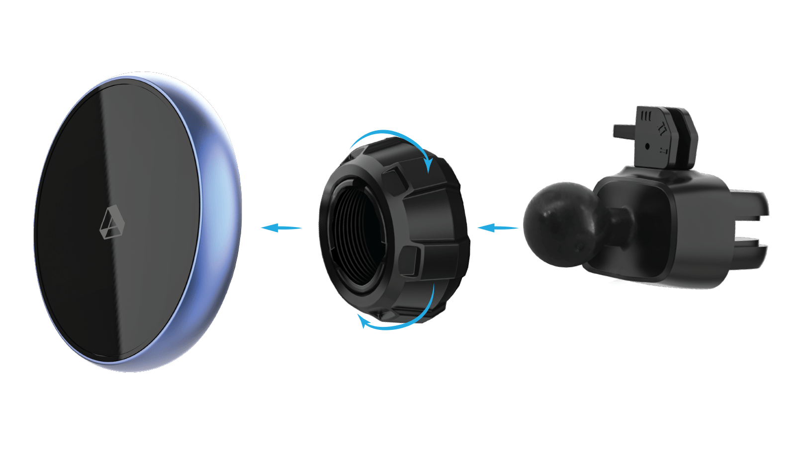 MagSafe Phone Car Mount, Side View, Displaying Its Three Components.