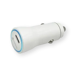 PD 20W Car Charger with USB-C Port and Charging Indicator LED Light, White, Angle View.