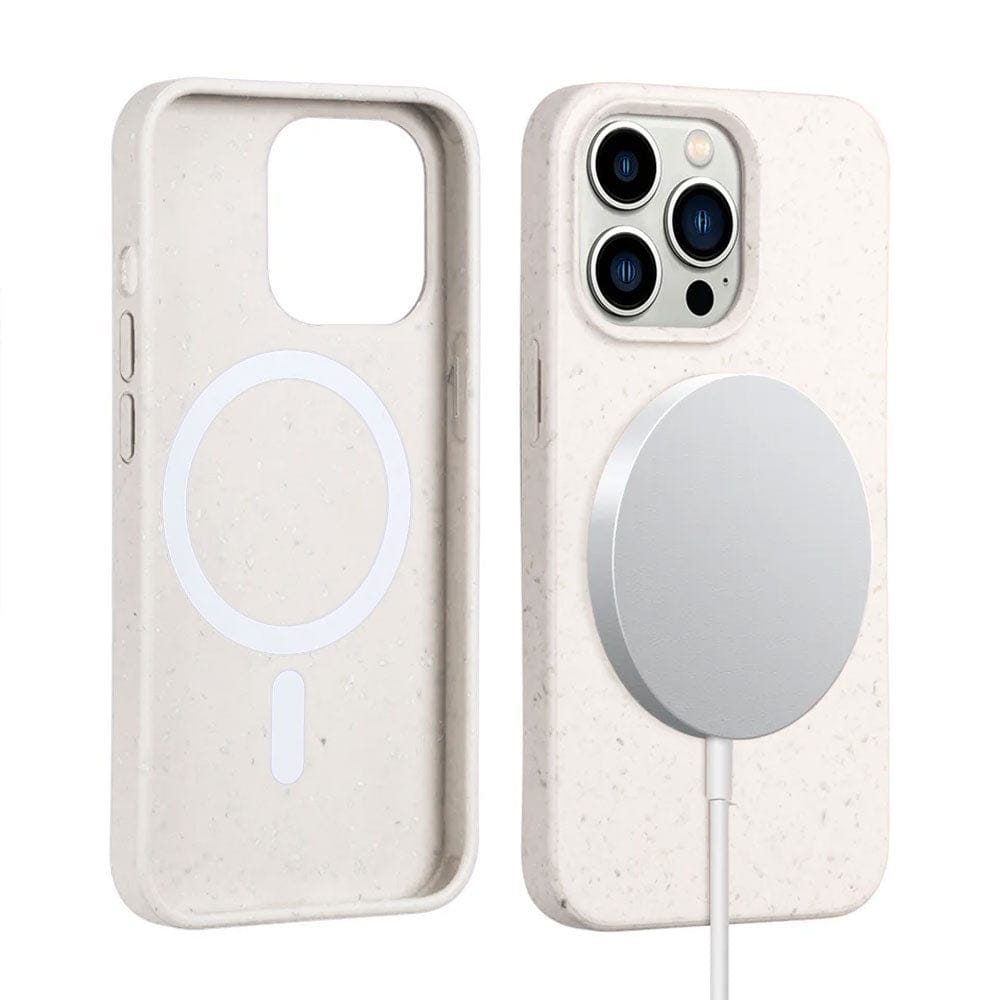 White Iphone 14 Pro Max Biodegradable Shockproof Case, Magsafe Compatible