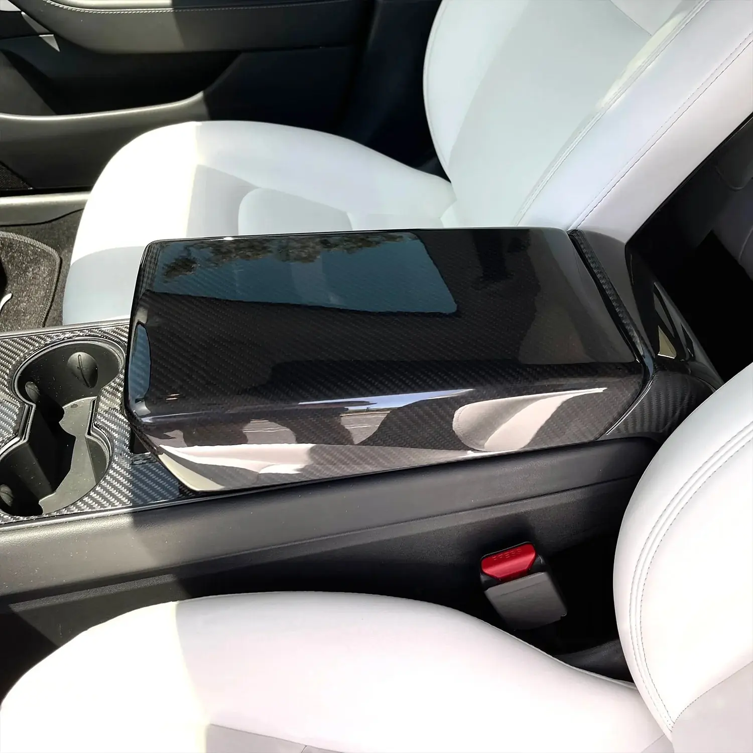 Enhance Your Tesla Model 3/Y Interior with Adreama's Premium Dry Carbon Fiber Armrest Center Console Cover