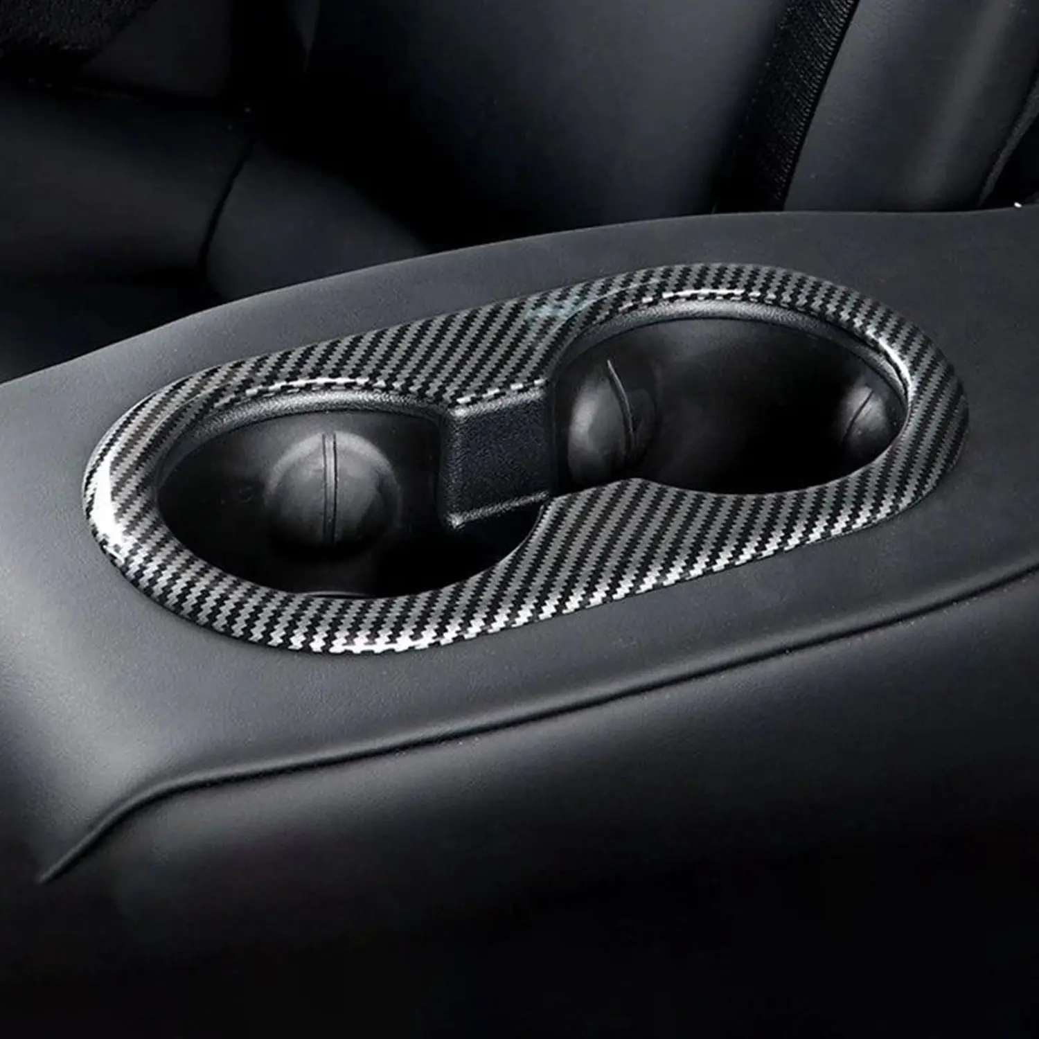 Enhance Your Tesla Model 3's Interior with Adreama's Premium Dry Carbon Fiber Rear Seat Cupholder Trim Cover