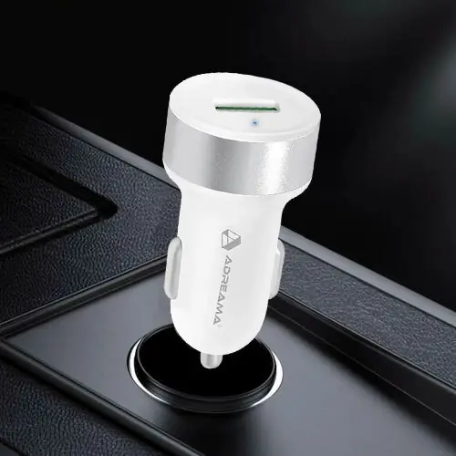 Stay Powered Up During Road Trips with Adreama's White QC 3.0 18W Car Charger