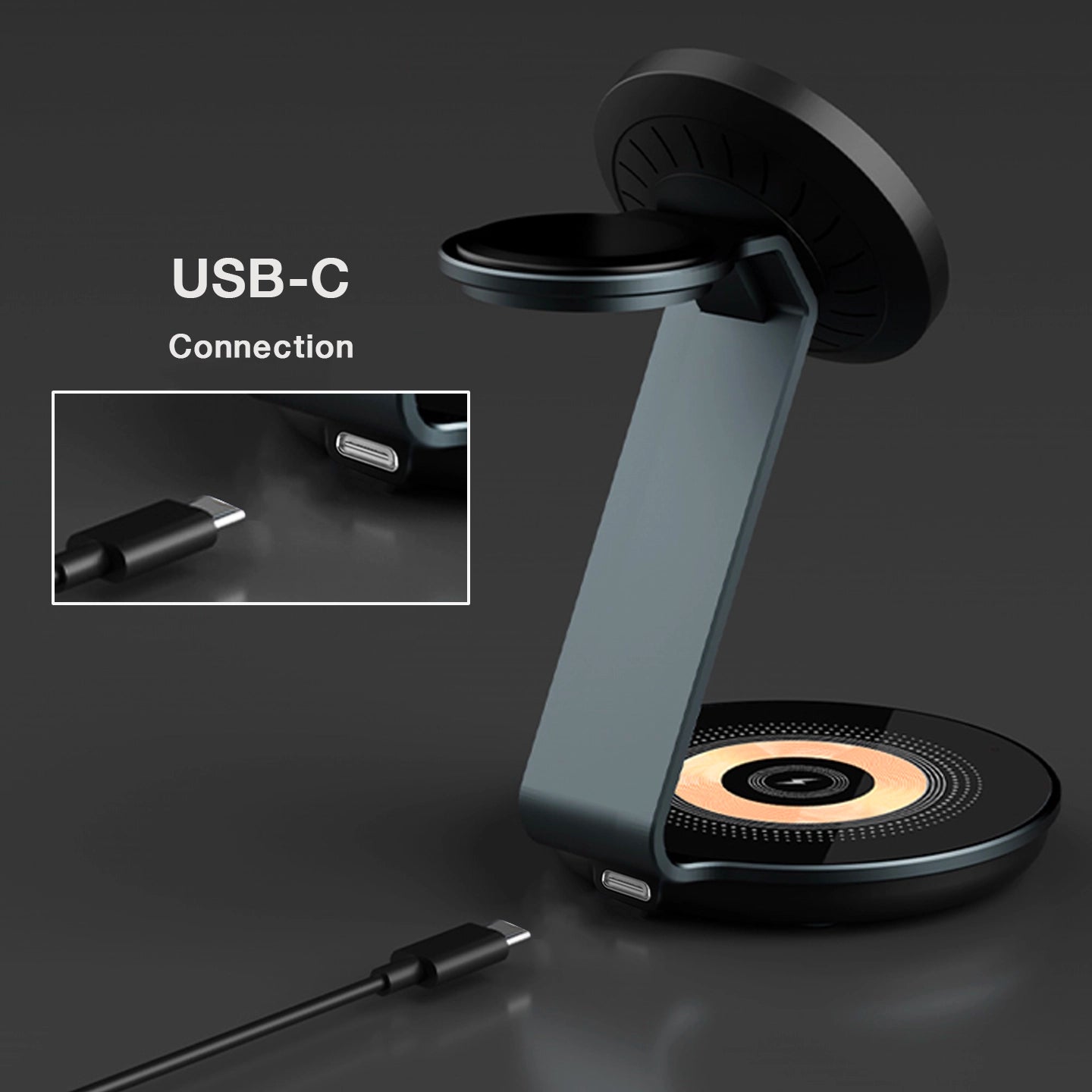 3-In-1 Wireless Magnetic Charging Stand - USB -C Connection