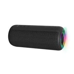 GLOWBEATS Wireless Bluetooth Speaker, Black, Side Angle, with RGB lights illuminating the top.