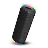GLOWBEATS Wireless Bluetooth Speaker, Black, Three-quarter Angle View, with RGB lights illuminating the top and bottom.