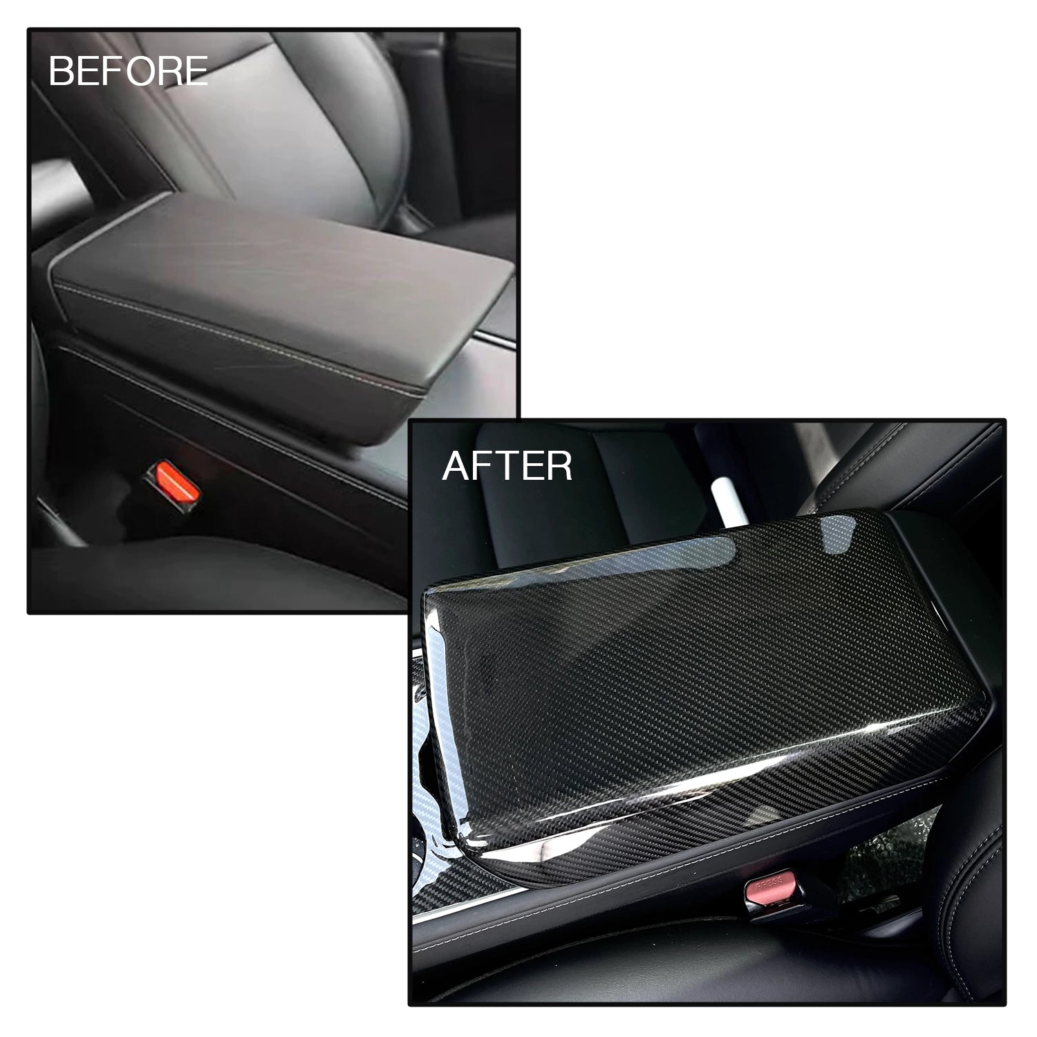 Adreama Tesla Model 3/Y Armrest Center Console Cover Made With Real Premium Dry Carbon Fiber (Ships Within 5-7 Days)