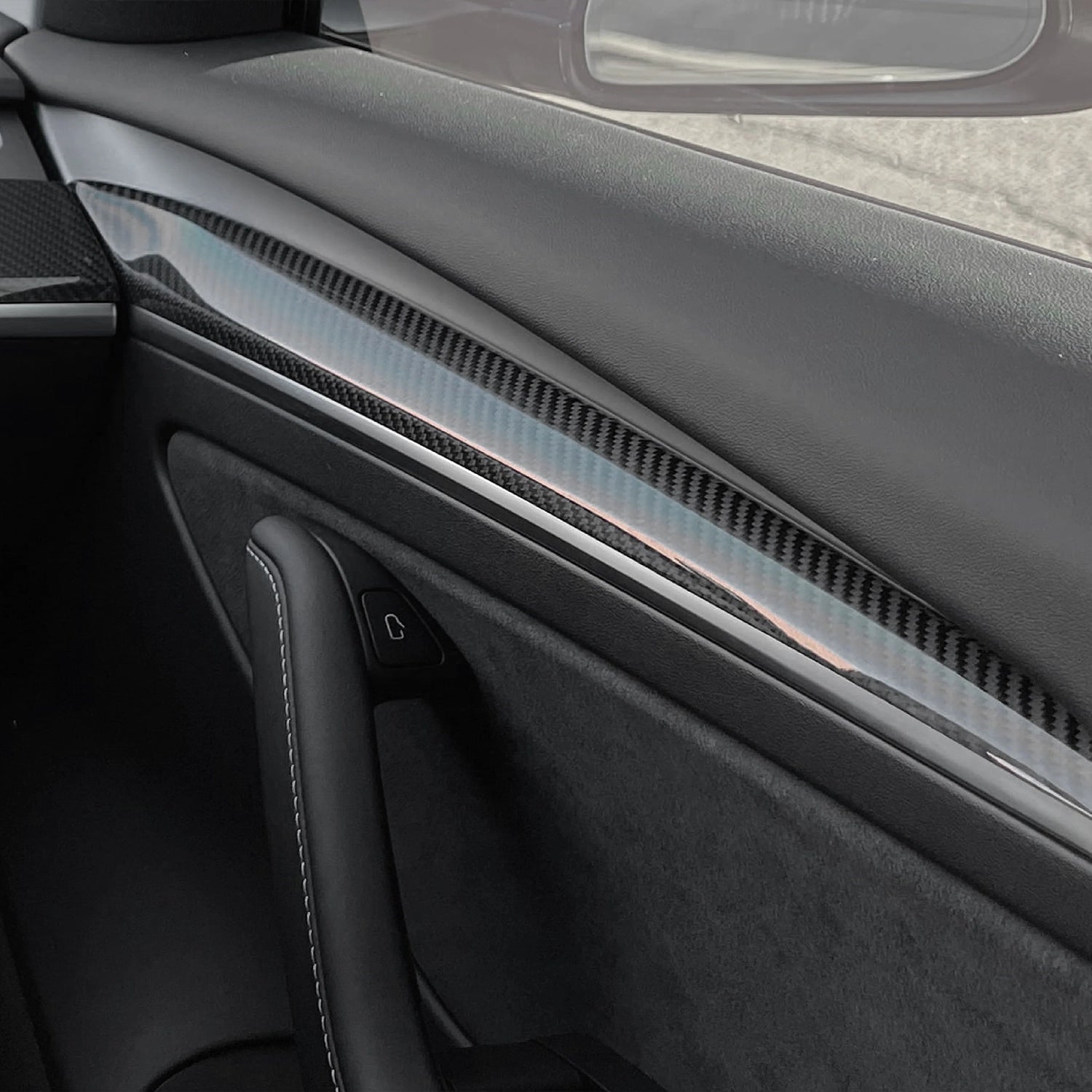 Adreama Tesla Model 3 Year 2021+ Real Dry Carbon Fiber Interior Door Trim Cover (2 pcs) (Ships Within 5-7 Days)