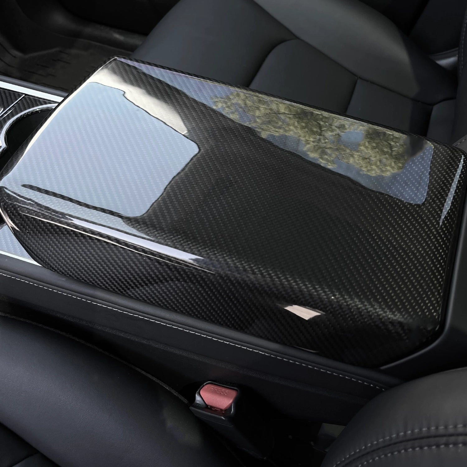 Adreama Tesla Model 3/Y Armrest Center Console Cover Made With Real Premium Dry Carbon Fiber (Ships Within 5-7 Days)