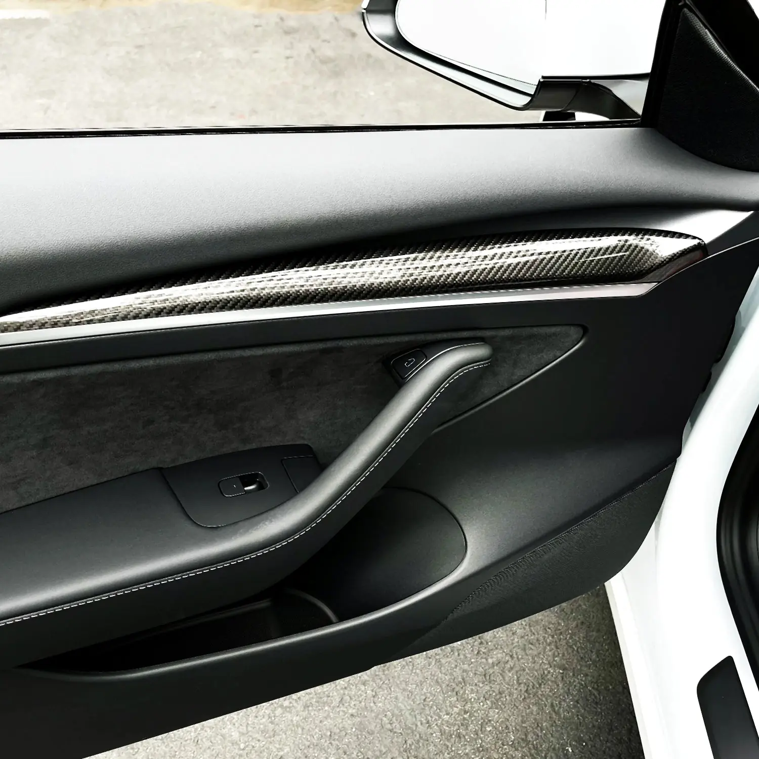Adreama Tesla Model 3 Year 2021+ Real Dry Carbon Fiber Interior Door Trim Cover (2 pcs) (Ships Within 5-7 Days)