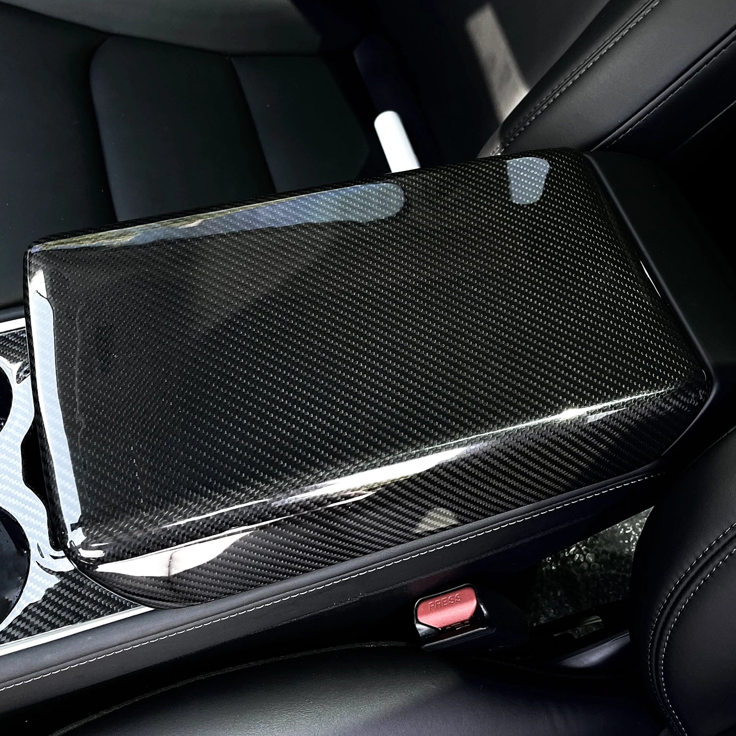 Adreama Tesla Model 3/Y Armrest Center Console Cover Made With Real Premium Dry Carbon Fiber (Ships Within 5-7 Days)