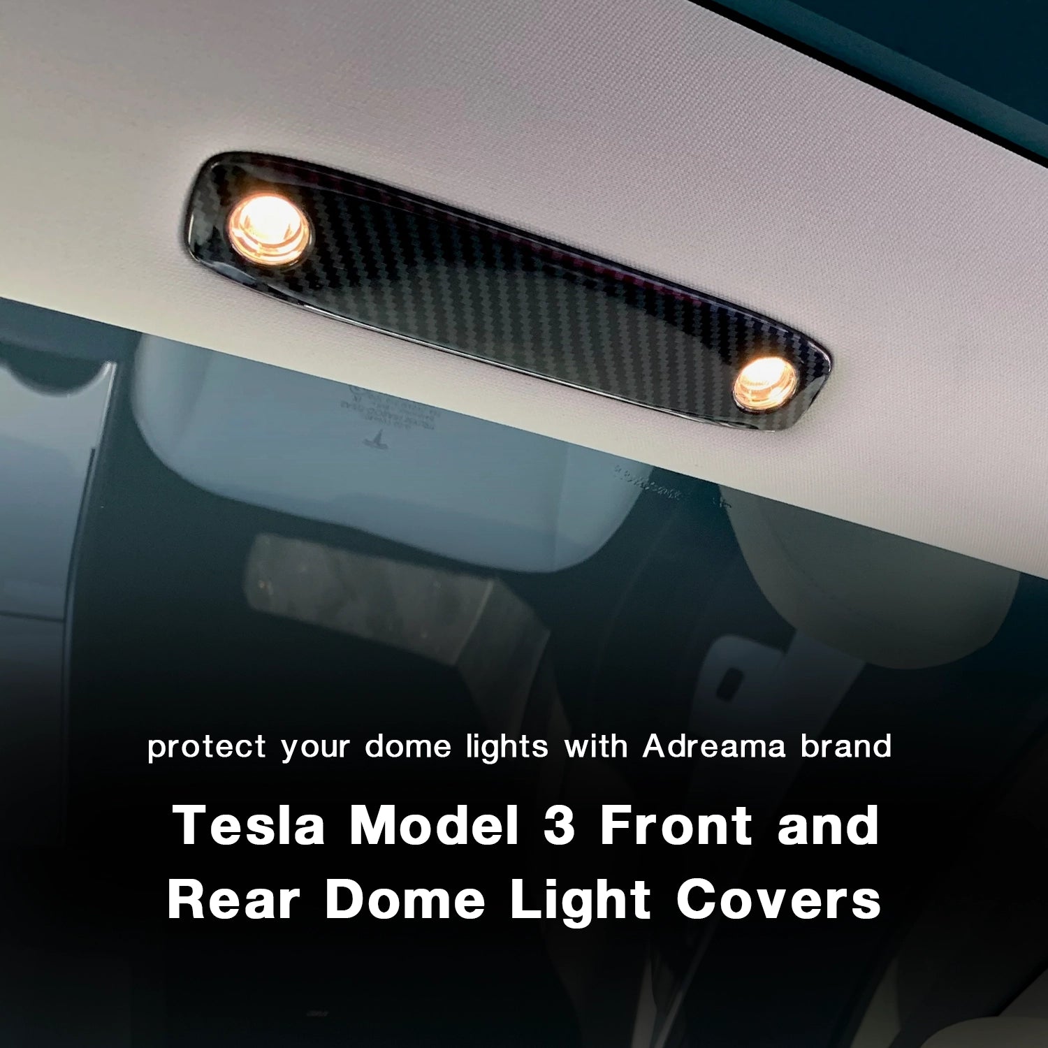 Adreama Tesla Model 3 Front and Rear Dome Light Covers Made With Real Premium Dry Carbon Fiber (2 pcs) (Ships Within 5-7 Days)