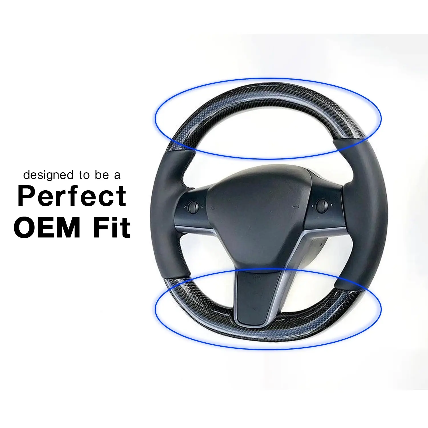 Adreama Tesla Model 3/Y Real Dry Carbon Fiber Top & Bottom Steering Wheel Cap Cover (2 pcs) (Ships Within 5-7 Days)