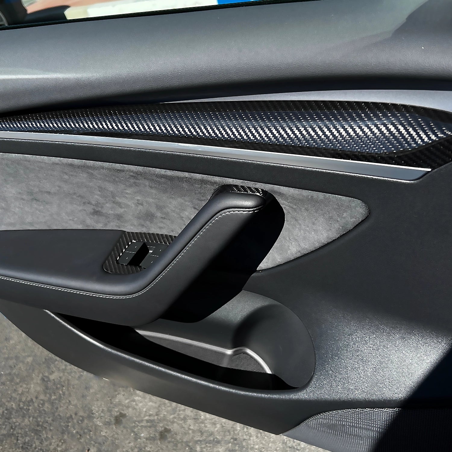 Adreama Tesla Model 3 Year 2021+ Real Dry Carbon Fiber Interior Door Trim Cover (2 pcs) (Ships Within 5-7 Days)