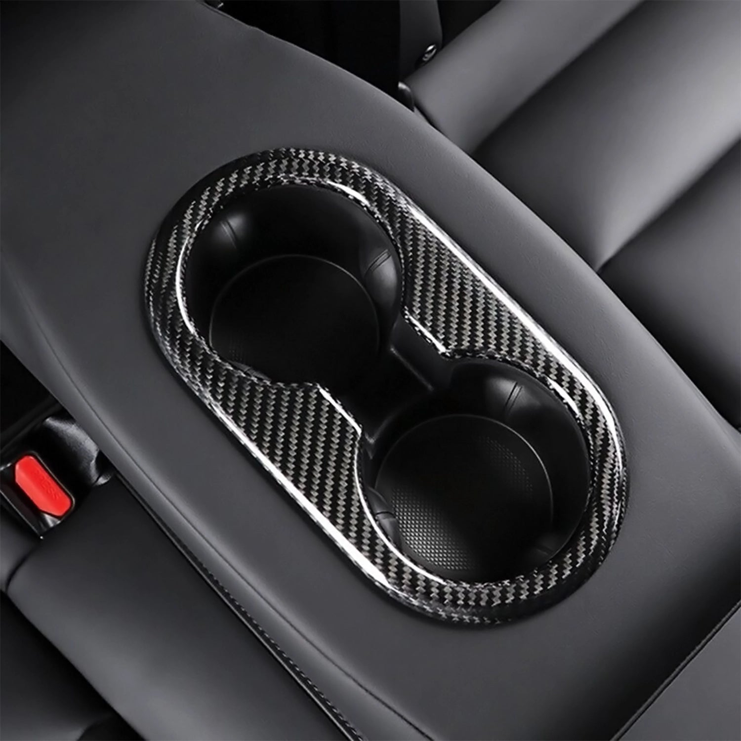 Adreama Tesla Model 3 Rear Seat Cupholder Trim Cover Made With Real Premium Dry Carbon Fiber (Ships Within 5-7 Days)