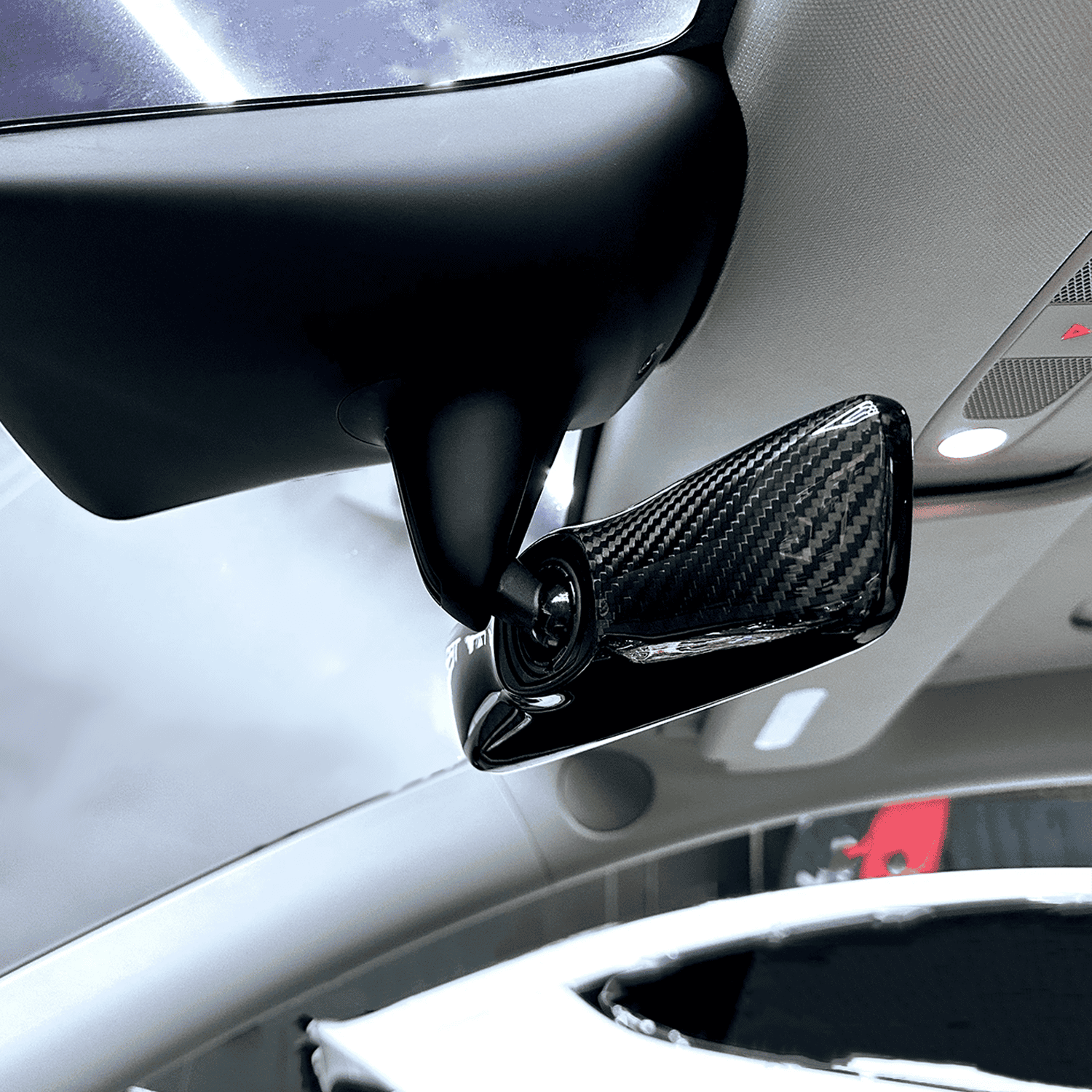 Adreama Tesla Model 3/Y Interior Rear View Mirror Cover Made With Real Premium Dry Carbon Fiber, 1 Pair (2 pcs) (Ships Within 5-7 Days)
