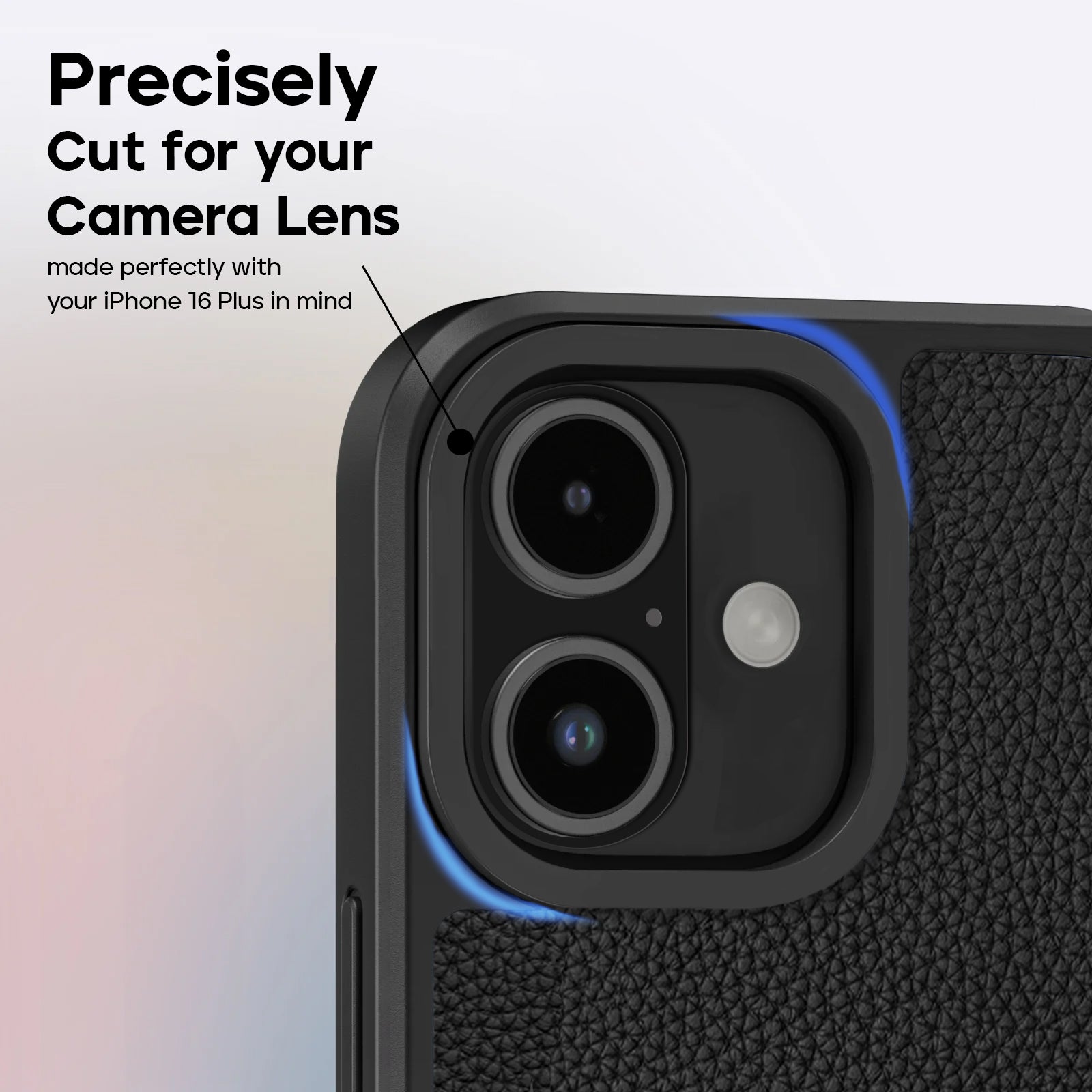 Adreama Vegan Leather Shockproof iPhone 16 Plus Black Phone Case