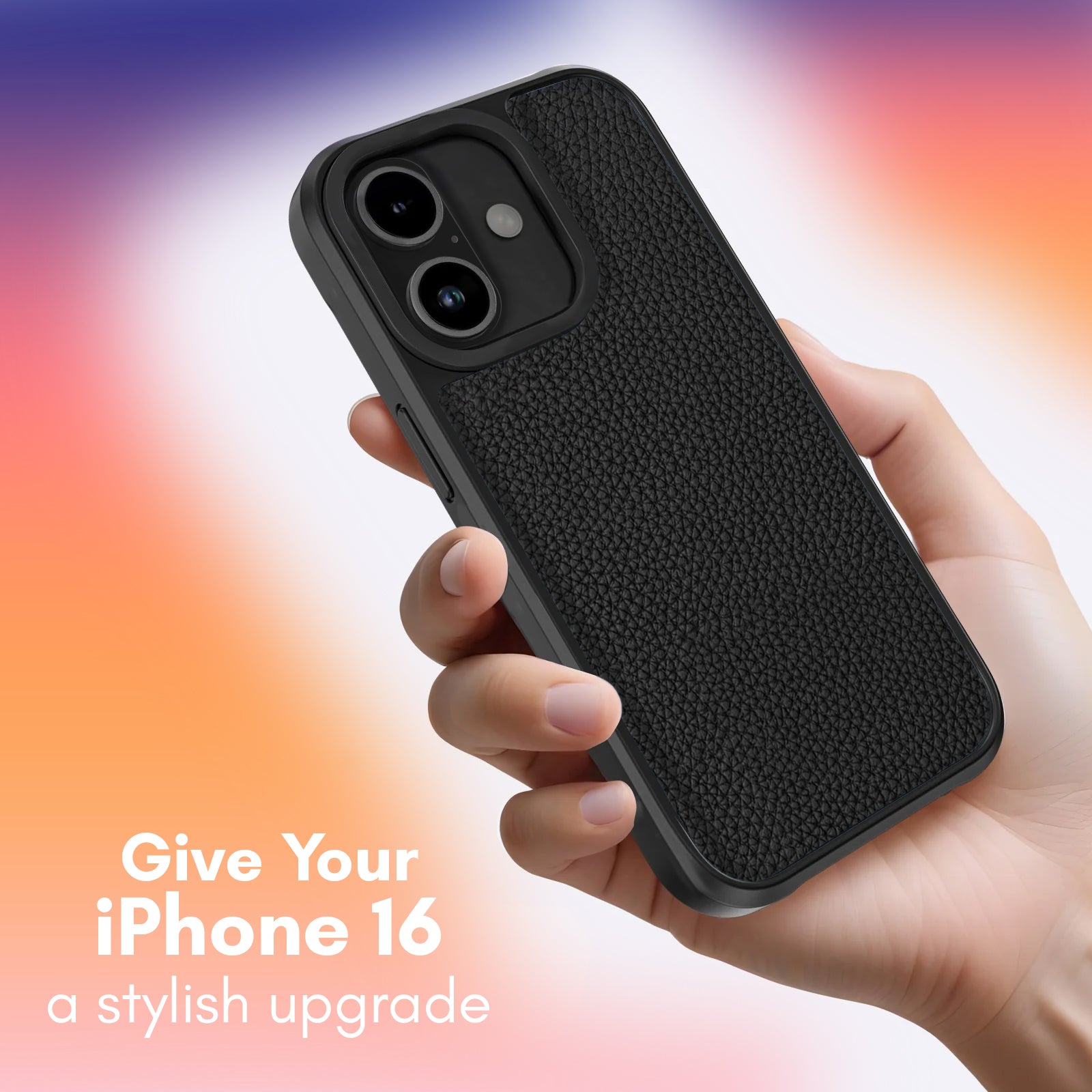 Adreama Vegan Leather Shockproof iPhone 16 Black Phone Case