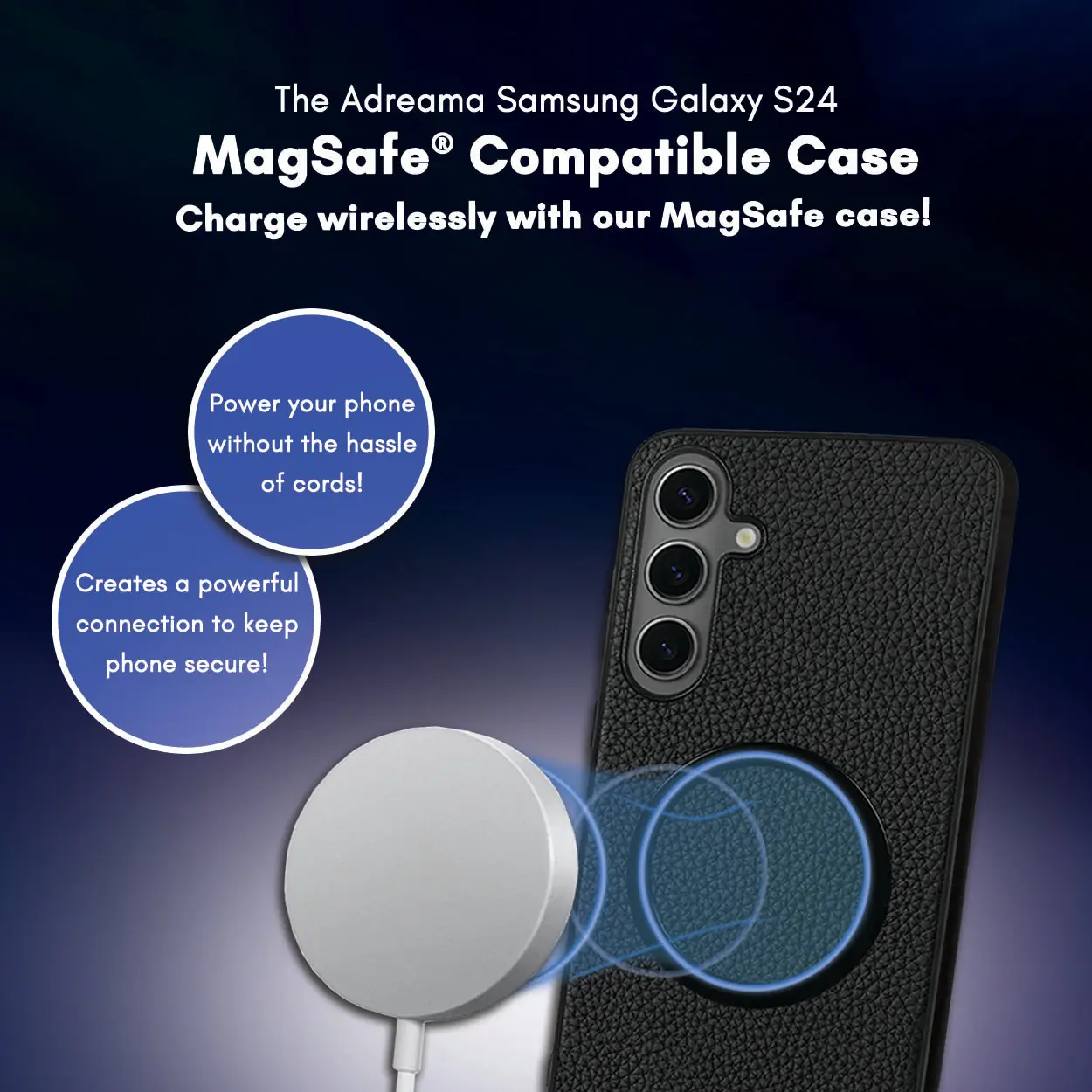 Adreama Vegan Leather Samsung Galaxy S24, MagSafe® Compatible - Black