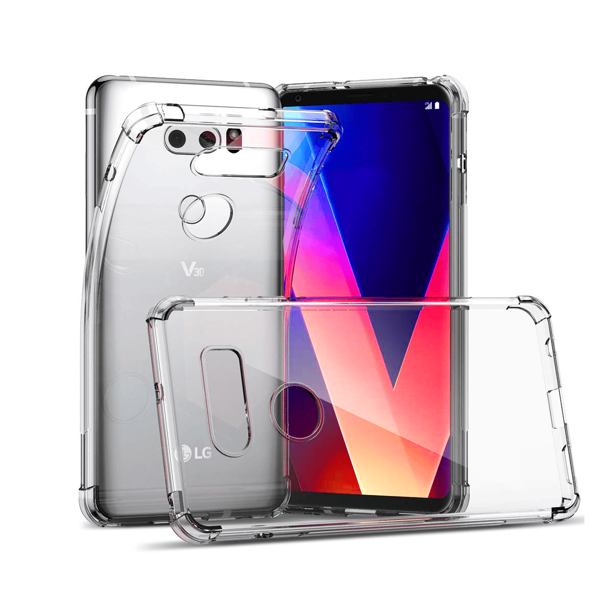 LG V30 Plus Clear Silicone Shockproof Phone Case with Corner Rubber Bumpers
