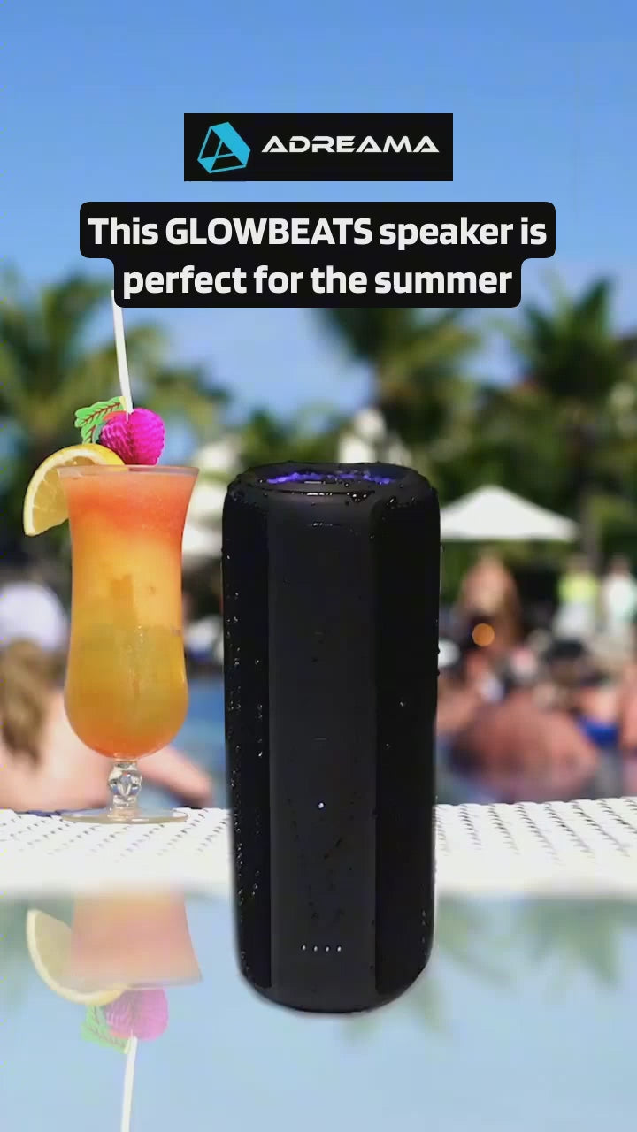 GLOWBEATS Wireless Bluetooth Speaker, Black, Pool Party Video showing the Portable Speaker floating on water. 