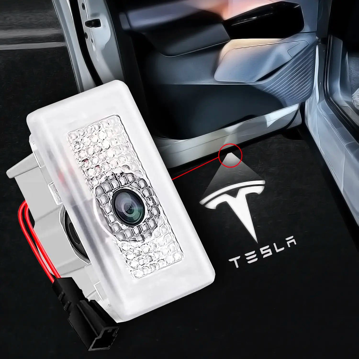 Tesla Flashlight Adreama Tesla Puddle Light Projectors with T Logo, Fits All Tesla Mode