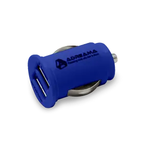 Car Charger with Dual USB-A Ports, Blue, Angle View.