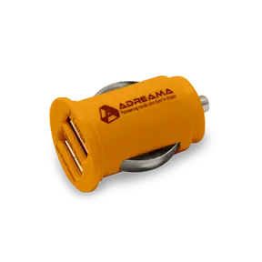 Car Charger with Dual USB-A Ports, Orange, Angle View.