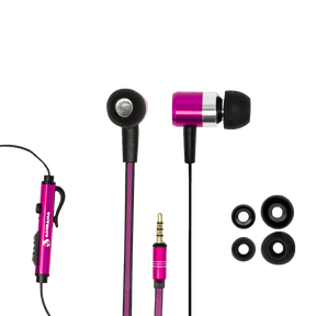 Wired Earphones with Mic, Audio Jack, and Replacement Earbuds, Purple Color.
