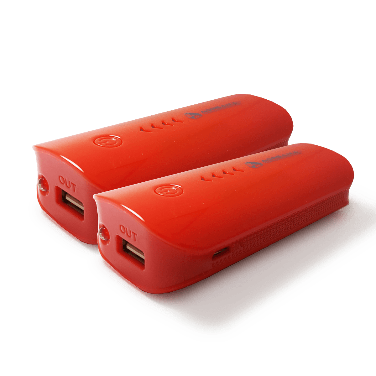 6000mAh Power Bank, Portable Charger with USB-A Port, Red, Three-quarter Angle View, Two-Pack.