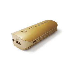 6000mAh Power Bank, Portable Charger with USB-A Port, Gold, Three-quarter Angle View.