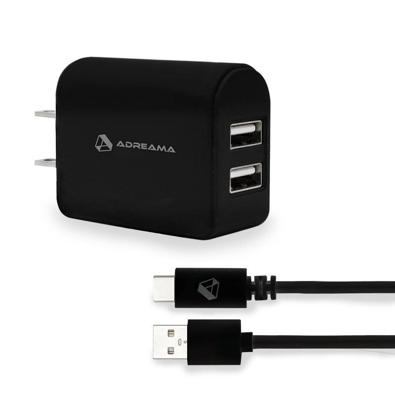 Fast Charge Wall Charger, 2 port + USB-A to USB-C cable