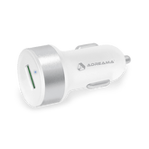 QC 3.0 18W Car Charger with USB-A Port, White, Angle View.