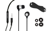 Wired Earphones with Jewel, Mic, Audio Jack, Cord Clip, and Replacement Earbuds, Black Color.