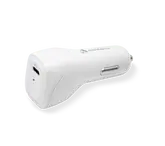 PD 18W Car Charger with USB-C Charging Port, White, Angle View.