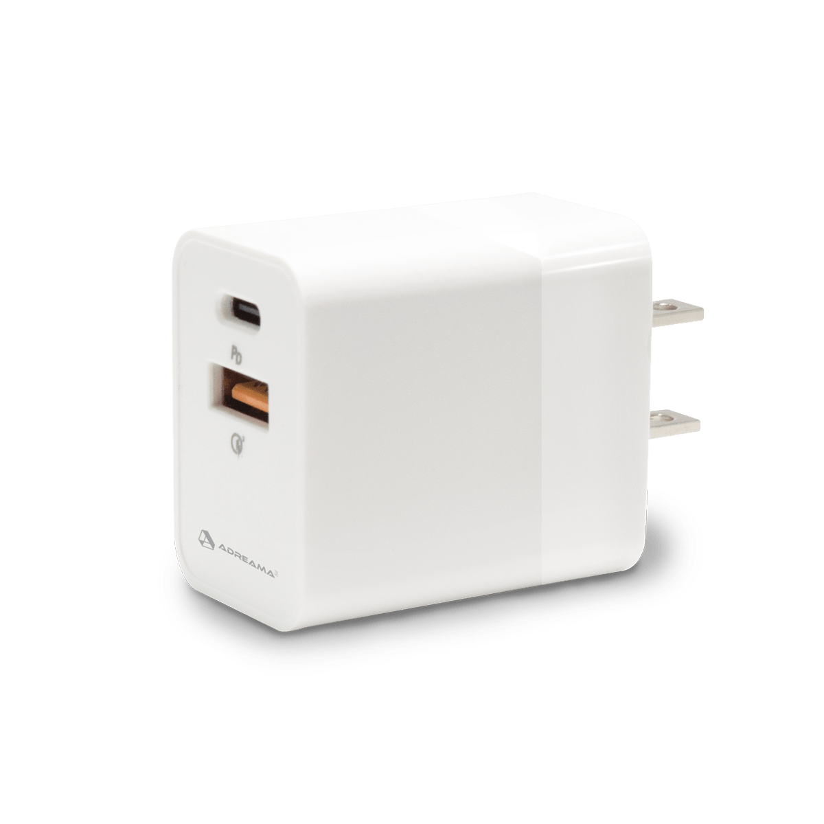 White GaN PD 30W Wall charger, USB-C port + USB-A port
