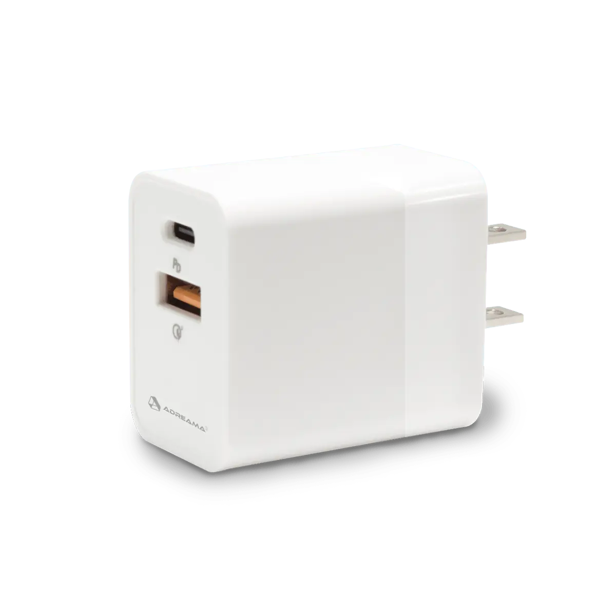 GaN PD 30W Wall charger - White, USB-C port + USB-A port
