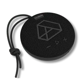 DOTBEATS Mini Wireless Bluetooth Speaker, Black, Left Side, Three-quarter Angle View.