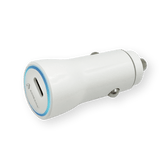 PD 20W Car Charger with USB-C Port and Charging Indicator LED Light, White, Angle View.