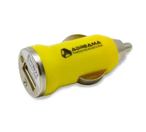 Car Charger with USB-A Port, Yellow, Angle View.