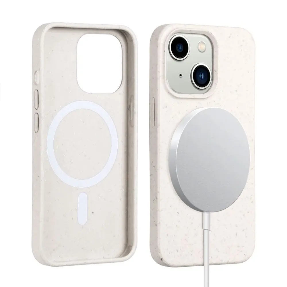 White Iphone 14 Pro Biodegradable Shockproof  Case, Magsafe Compatible