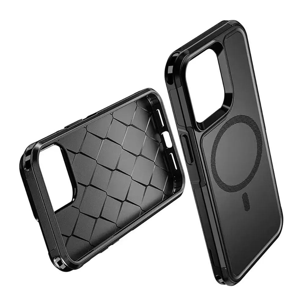 Black Iphone 14 Eco-Friendly Rugged Phone Case, MagSafe Compatible