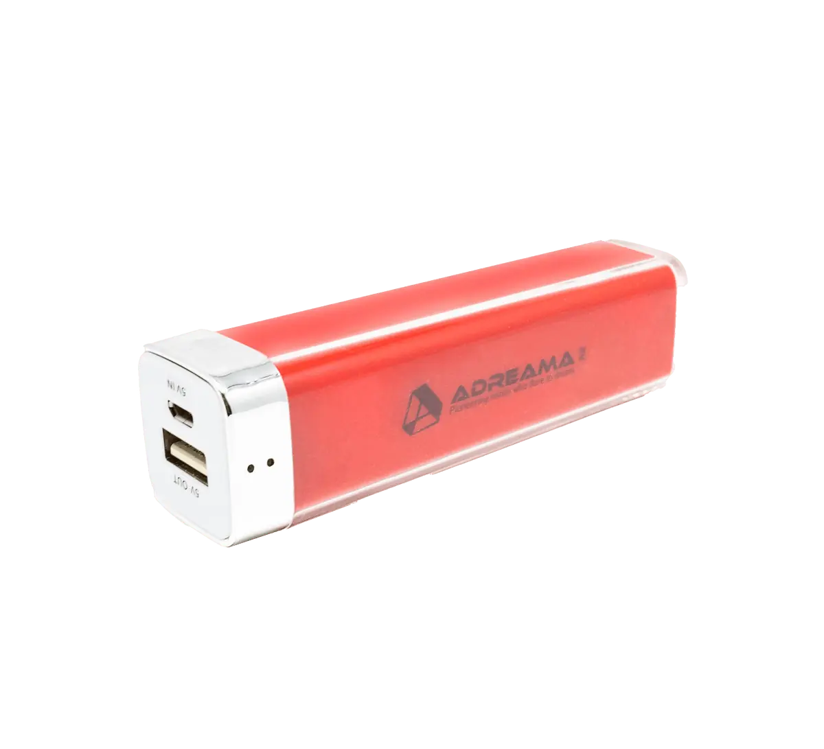2800mAh Power Bank, Portable Charger with micro-USB and USB-A Ports, Red, Three-quarter Angle View.